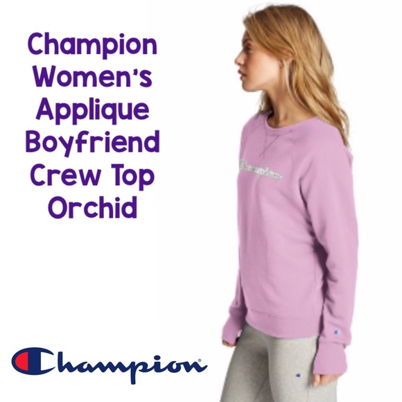 Champion Applique Boyfriend Crew Top Orchid Pink - Picture 3 of 6